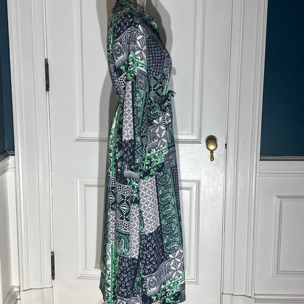 Green patchwork print loft small women’s belted m… - image 8